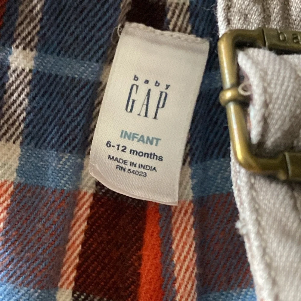 Vintage babyGap Baby Boy Fully Lined Plaid Overalls Beige Brown 6-12 Months